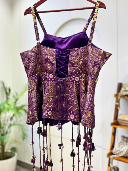 Cleo Purple Multicolor – Brocade Silk Indo-Western Set