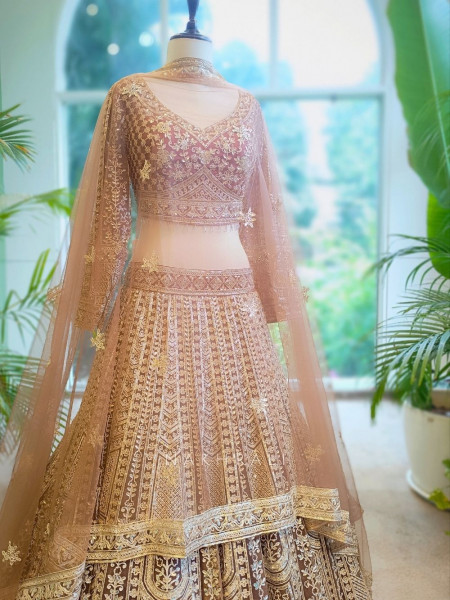 Golden Flare Brown Lehenga with Thread and Sequin Work