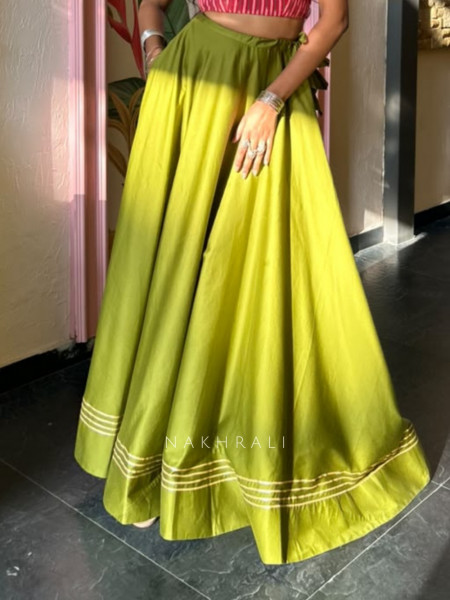 Floretta Lemon Green Flared Skirt