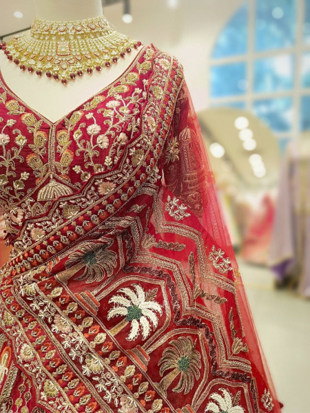 Veloria Red Bridal Lehenga with Zari and Sequin Work