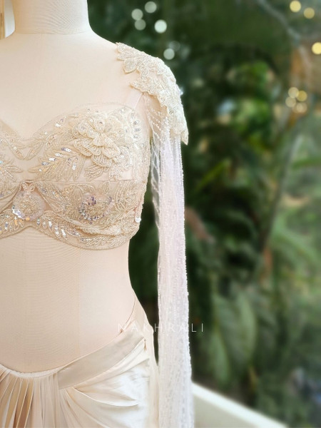 Zaria Ivory Draped Dhoti Skirt Set with Cape Blouse