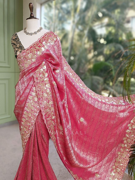 Symphony Magenta Saree with Zardozi Floral Embroidery