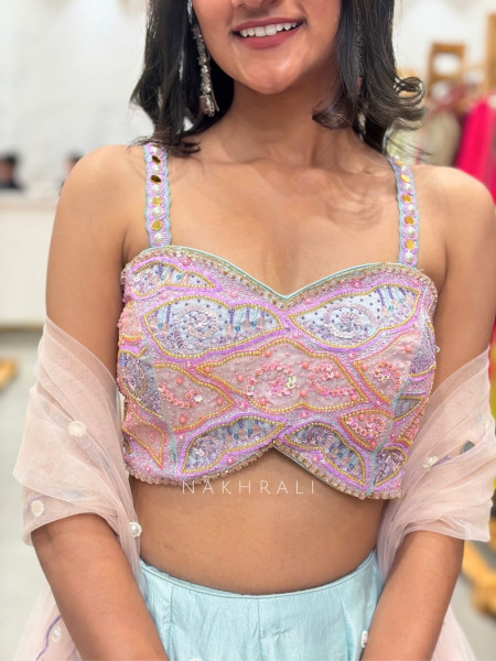 Kiyara Sky Blue Indo Western Lehenga with Beads Sequin Work