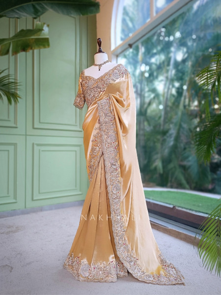 Swarnim Avadh Golden Saree with Readymade Blouse