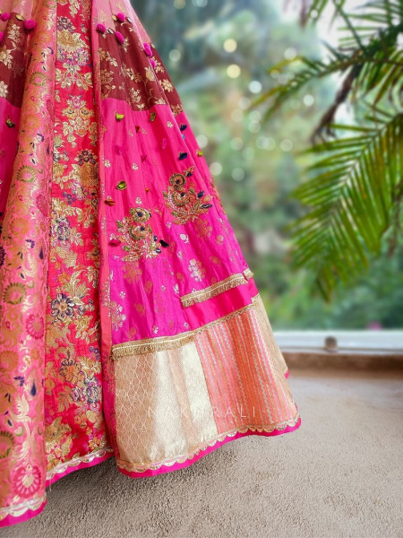 Aarvi Magenta Silk Bridal Lehenga with Zari and Sequin Work