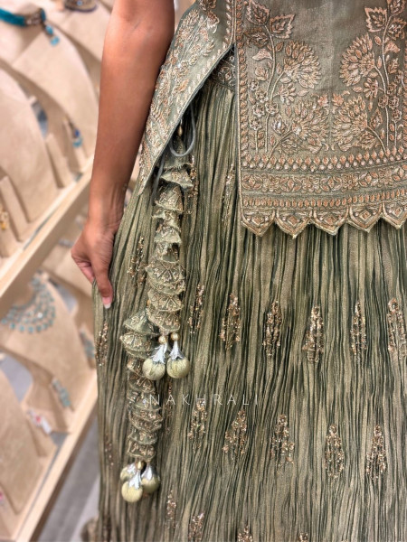 Cressida Green Shimmer Tissue Indo-Western Lehenga