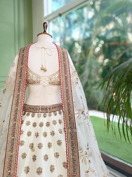Veda Cream Raw Silk Bridal Lehenga