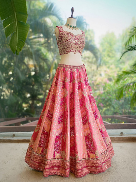 Morbagh Magenta Embroidered Lehenga Set with Mirror Work
