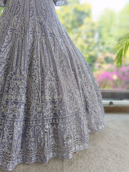Venoora Lavender Bridal Lehenga with Zari and Sequin Work