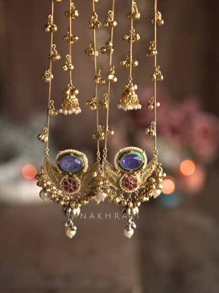 Zeenat Purple Kashmiri Long Drop Earrings