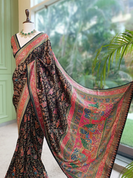 KathaKala Black Pichwai Kalamkari Saree