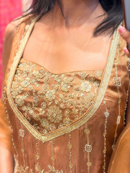 Laylara Brown Indo Western Palazzo Set with Sequin Work