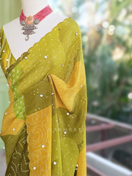 Basant Bahaar Green Pure Georgette Chiffon Saree