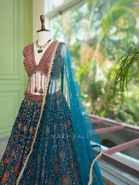 Gulaal-e-Firdaus Rama Green Lehenga Set Embroidery & Mirror Work
