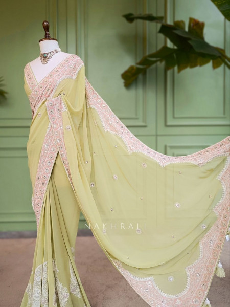 Apsara Scallop Embroidered Saree With Running Blouse