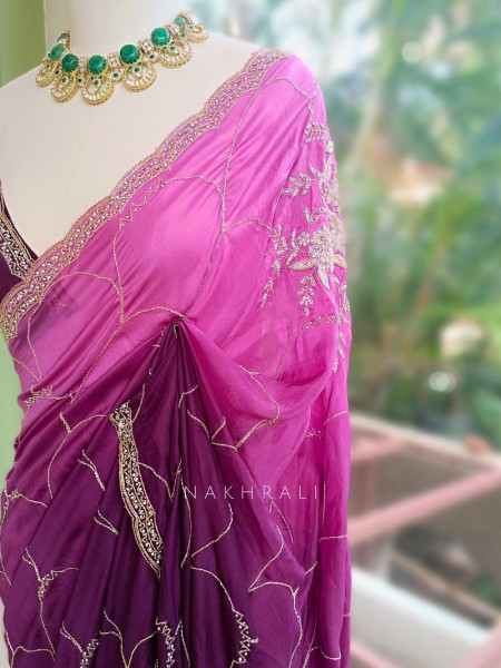 Twilight Mirage Wine Saree with Running Blouse Piece