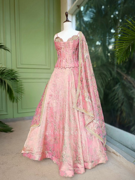 Rosabelle Pink Floral Lehenga Set with Embellished Corset