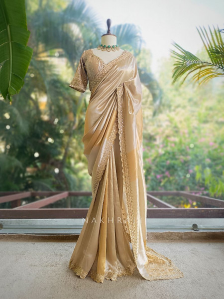 Aakarshana Golden Saree with Embroidered Border