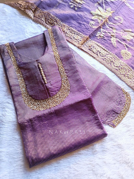 Noorline Glow Purple Semi-stitched Dress Material with Sequin and Cut Dana Work