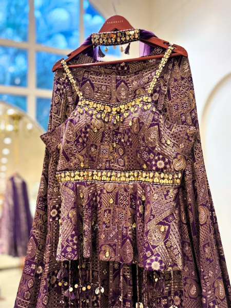 Cleo Purple Multicolor – Brocade Silk Indo-Western Set