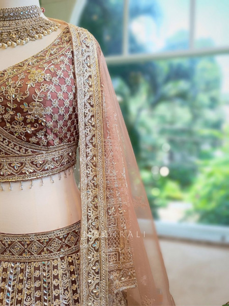Golden Flare Brown Lehenga with Thread and Sequin Work