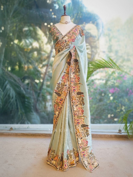 Arohini Green Saree with Embroidered Printed Border