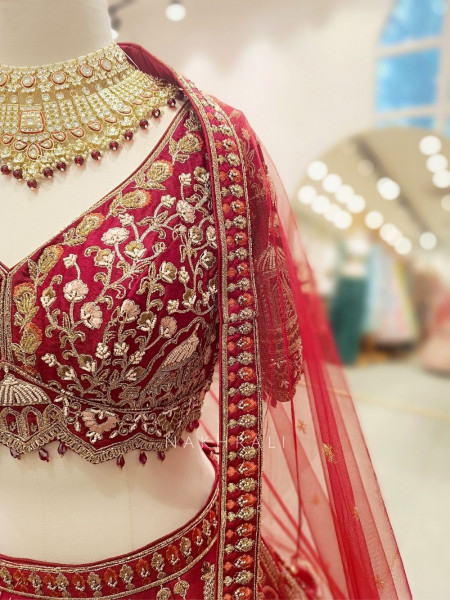 Veloria Red Bridal Lehenga with Zari and Sequin Work