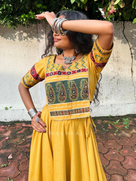 Raasvati Yellow Pure Cotton Navratri Lehenga Choli
