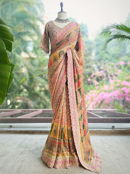 Marvella Multicolor Printed Saree with Sequin Work