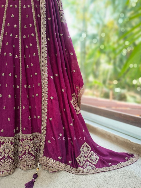 Toshika Wine Lehenga Set with Detailed Embroidery Work