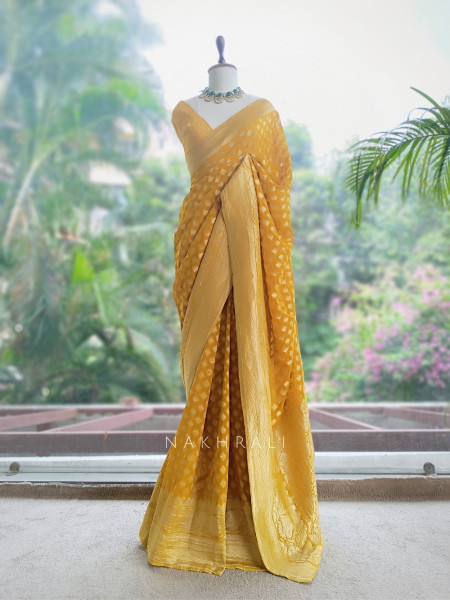 Gulzaar Mustard Banarasi Silk Saree with Brocade Pallu