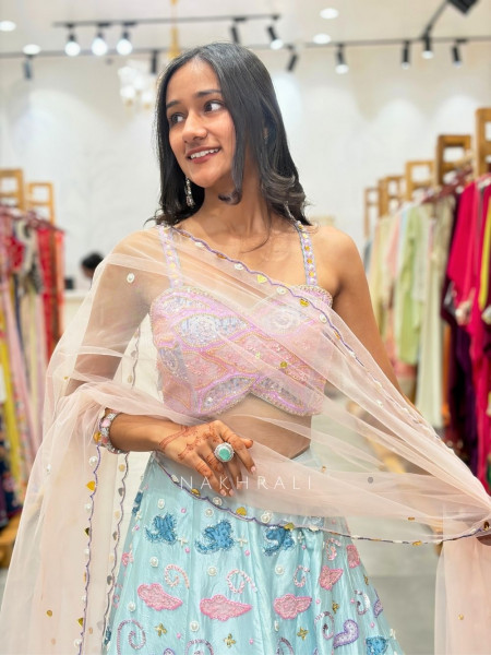 Kiyara Sky Blue Indo Western Lehenga with Beads Sequin Work