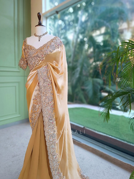 Swarnim Avadh Golden Saree with Readymade Blouse