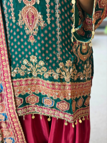 Aura-Miyan Green Crepe Silk Farshi Suit Set
