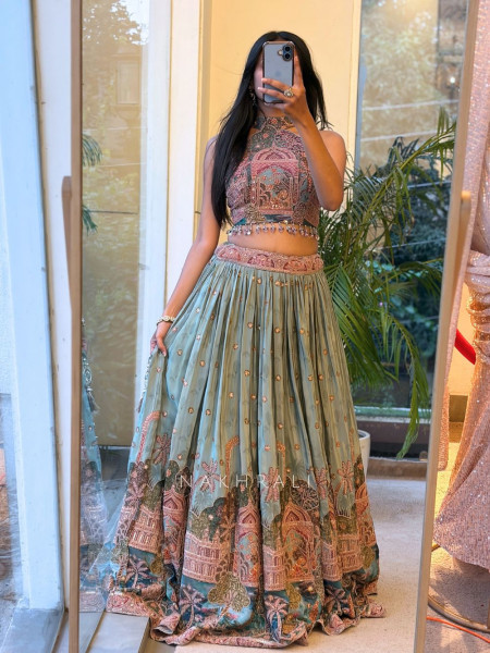 Jharokha Tales Sea Green Lehenga with Pichwai-Inspired Embroidery