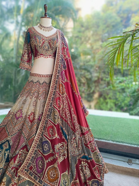 Milan Multicolor Lehenga With Zardozi, Dori, Resham & Mirror Embroidery