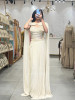 Aurum Shimmer Cream Corset Crop Top Skirt Set with Liquid Cape