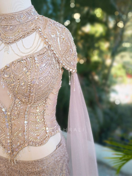 Averin Grey Mermaid Lehenga with Sequin and Cut Dana Work