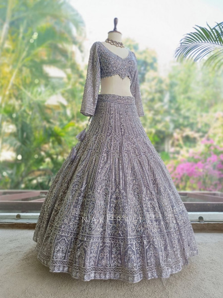 Venoora Lavender Bridal Lehenga with Zari and Sequin Work