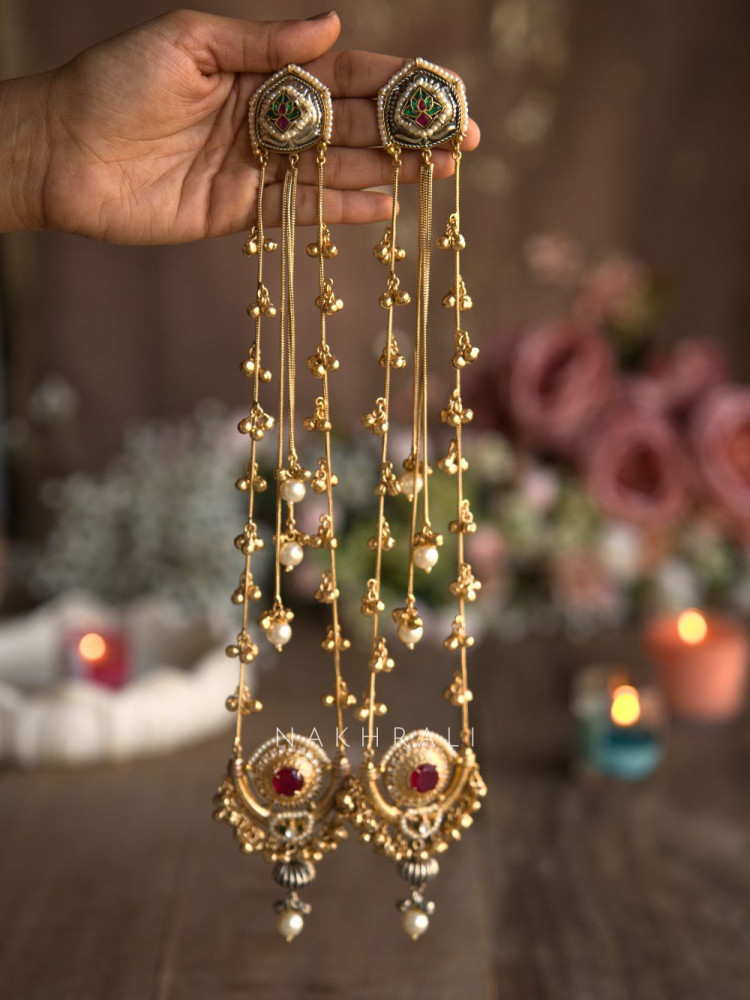 Image of Zeenat Red Kashmiri Long Drop Earrings