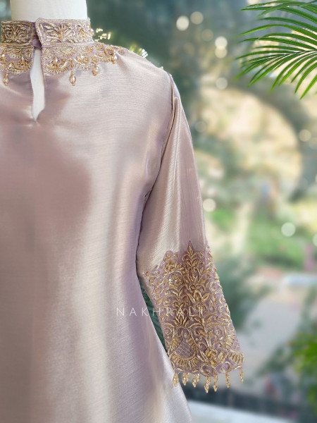 Roselle Purple Zari & Sequin Kurta Palazzo Set