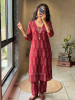 Tanirika Maroon Cotton Kurta Pant Set with Ikat Print