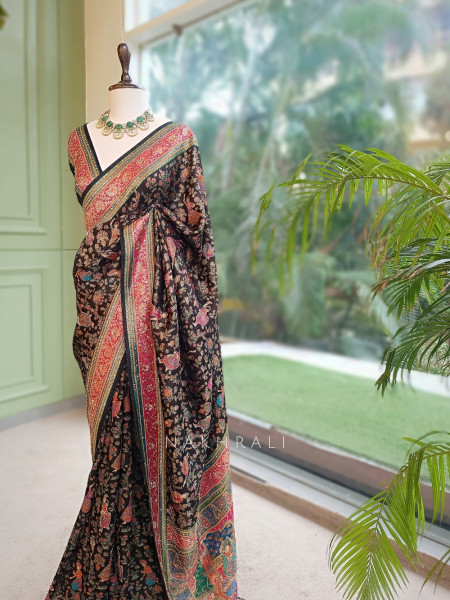 KathaKala Black Pichwai Kalamkari Saree