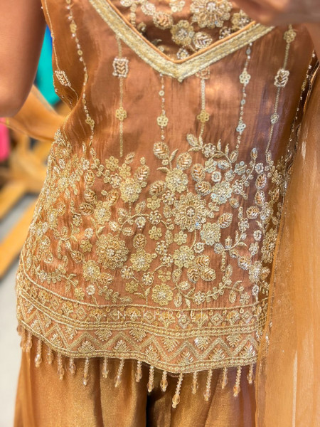 Laylara Brown Indo Western Palazzo Set with Sequin Work