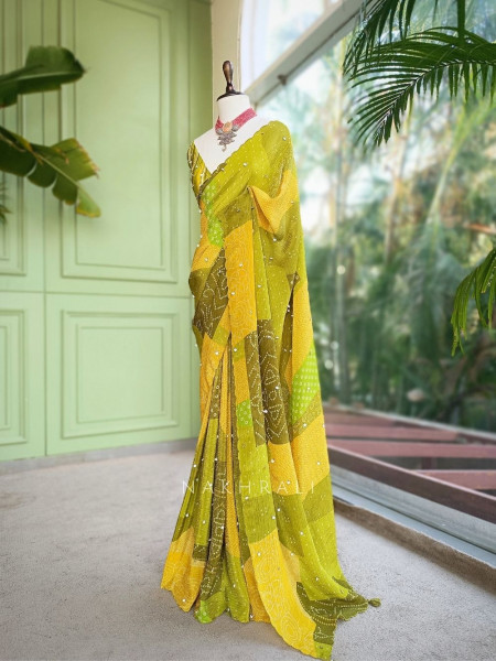 Basant Bahaar Green Pure Georgette Chiffon Saree