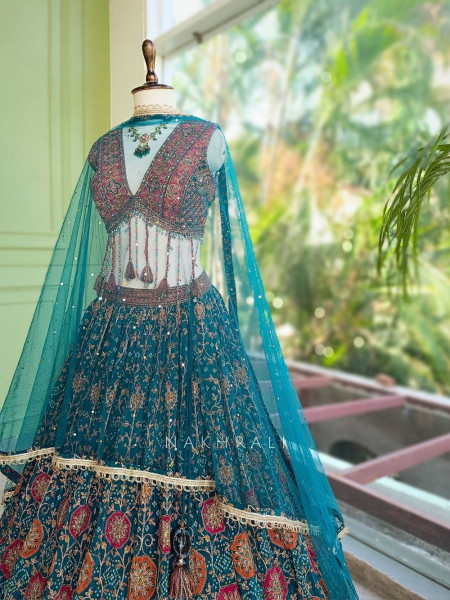 Gulaal-e-Firdaus Rama Green Lehenga Set Embroidery & Mirror Work