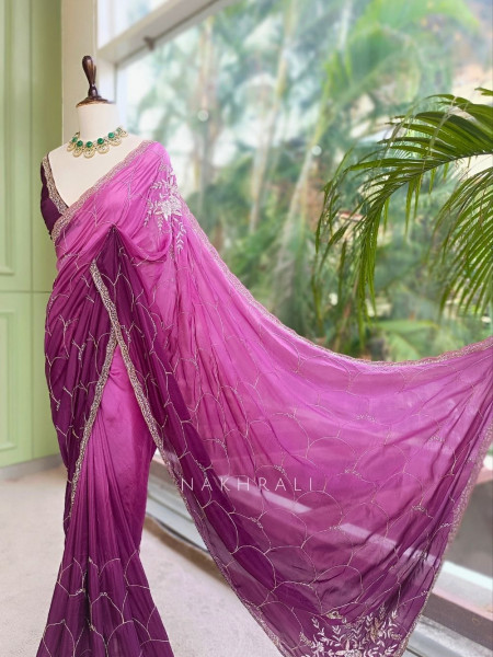 Twilight Mirage Wine Saree with Running Blouse Piece