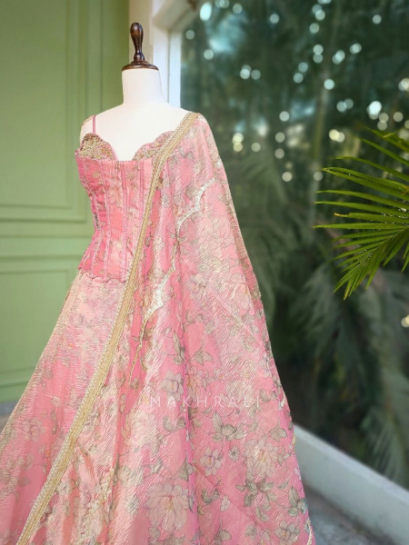 Rosabelle Pink Floral Lehenga Set with Embellished Corset