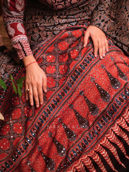 Darpan Ajrakh Modal Silk Red Saree