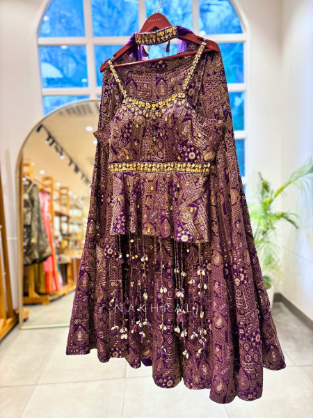 Cleo Purple Multicolor – Brocade Silk Indo-Western Set